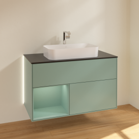 Тумба под раковину Villeroy & Boch Finion 100х50,1 см с подсветкой МДФ оливковый матовый лак/стекло черное матовое G242GMGM