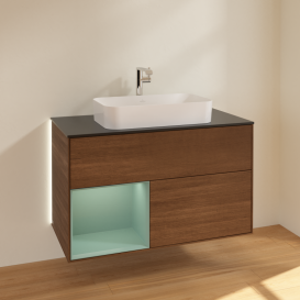 Тумба под раковину Villeroy & Boch Finion 100х50,1 см с подсветкой МДФ шпон грецкого ореха/стекло черное матовое G242GMGN