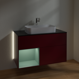 Тумба под раковину Villeroy & Boch Finion 100х50,1 см с подсветкой МДФ пион матовый лак/стекло черное матовое G242GMHB