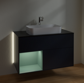 Тумба под раковину Villeroy & Boch Finion 100х50,1 см с подсветкой МДФ темно-синий матовый лак/стекло черное матовое G242GMHG