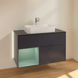 Тумба под раковину Villeroy & Boch Finion 100х50,1 см с подсветкой МДФ темно-синий матовый лак/стекло черное матовое G242GMHG