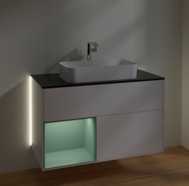 Тумба под раковину Villeroy & Boch Finion 100х50,1 см с подсветкой МДФ белый матовый лак/стекло черное матовое G242GMMT