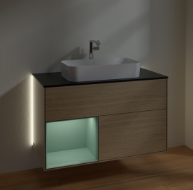 Тумба под раковину Villeroy & Boch Finion 100х50,1 см с подсветкой МДФ шпон дуба/стекло черное матовое G242GMPC