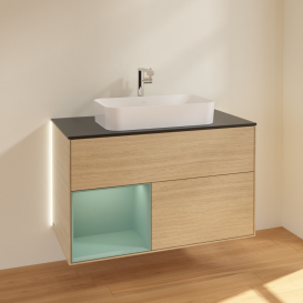 Тумба под раковину Villeroy & Boch Finion 100х50,1 см с подсветкой МДФ шпон дуба/стекло черное матовое G242GMPC