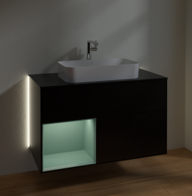 Тумба под раковину Villeroy & Boch Finion 100х50,1 см с подсветкой МДФ черный матовый лак/стекло черное матовое G242GMPD