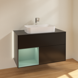 Тумба под раковину Villeroy & Boch Finion 100х50,1 см с подсветкой МДФ черный матовый лак/стекло черное матовое G242GMPD