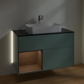 Тумба под раковину Villeroy & Boch Finion 100х50,1 см с подсветкой МДФ оливковый матовый лак/стекло черное матовое G242GNGM