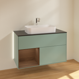 Тумба под раковину Villeroy & Boch Finion 100х50,1 см с подсветкой МДФ оливковый матовый лак/стекло черное матовое G242GNGM