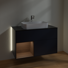 Тумба под раковину Villeroy & Boch Finion 100х50,1 см с подсветкой МДФ темно-синий матовый лак/стекло черное матовое G242GNHG