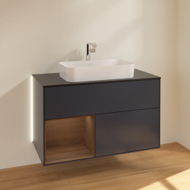 Тумба под раковину Villeroy & Boch Finion 100х50,1 см с подсветкой МДФ темно-синий матовый лак/стекло черное матовое G242GNHG