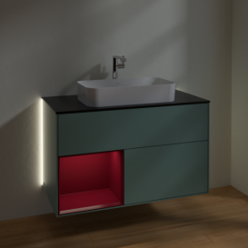 Тумба под раковину Villeroy & Boch Finion 100х50,1 см с подсветкой МДФ оливковый матовый лак/стекло черное матовое G242HBGM