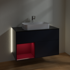 Тумба под раковину Villeroy & Boch Finion 100х50,1 см с подсветкой МДФ темно-синий матовый лак/стекло черное матовое G242HBHG