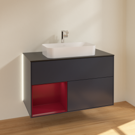 Тумба под раковину Villeroy & Boch Finion 100х50,1 см с подсветкой МДФ темно-синий матовый лак/стекло черное матовое G242HBHG