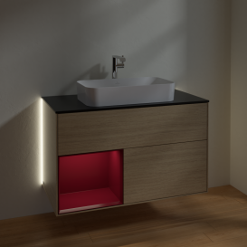 Тумба под раковину Villeroy & Boch Finion 100х50,1 см с подсветкой МДФ шпон дуба/стекло черное матовое G242HBPC