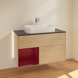 Тумба под раковину Villeroy & Boch Finion 100х50,1 см с подсветкой МДФ шпон дуба/стекло черное матовое G242HBPC