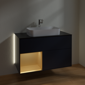 Тумба под раковину Villeroy & Boch Finion 100х50,1 см с подсветкой МДФ темно-синий матовый лак/стекло черное матовое G242HFHG