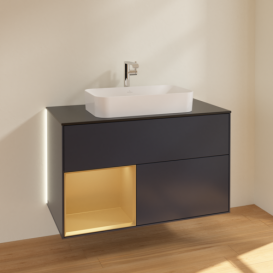 Тумба под раковину Villeroy & Boch Finion 100х50,1 см с подсветкой МДФ темно-синий матовый лак/стекло черное матовое G242HFHG