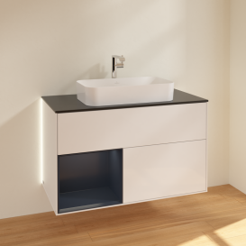 Тумба под раковину Villeroy & Boch Finion 100х50,1 см с подсветкой МДФ глянцевый белый лак/стекло черное матовое G242HGGF