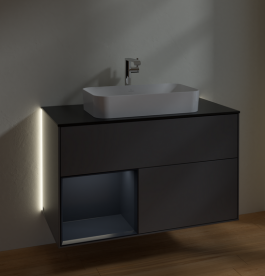 Тумба под раковину Villeroy & Boch Finion 100х50,1 см с подсветкой МДФ антрацит матовый лак/стекло черное матовое G242HGGK