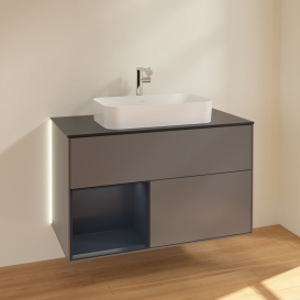 Тумба под раковину Villeroy & Boch Finion 100х50,1 см с подсветкой МДФ антрацит матовый лак/стекло черное матовое G242HGGK