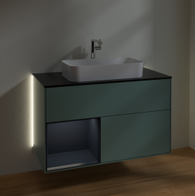 Тумба под раковину Villeroy & Boch Finion 100х50,1 см с подсветкой МДФ оливковый матовый лак/стекло черное матовое G242HGGM