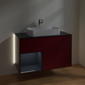 Тумба под раковину Villeroy & Boch Finion 100х50,1 см с подсветкой МДФ пион матовый лак/стекло черное матовое G242HGHB