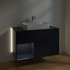 Тумба под раковину Villeroy & Boch Finion 100х50,1 см с подсветкой МДФ темно-синий матовый лак/стекло черное матовое G242HGHG