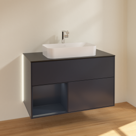 Тумба под раковину Villeroy & Boch Finion 100х50,1 см с подсветкой МДФ темно-синий матовый лак/стекло черное матовое G242HGHG