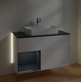 Тумба под раковину Villeroy & Boch Finion 100х50,1 см с подсветкой МДФ белый матовый лак/стекло черное матовое G242HGMT