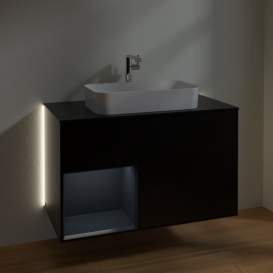 Тумба під раковину Villeroy & Boch Finion 100х50,1 см із підсвічуванням МДФ чорний матовий лак/скло чорне матове G242HGPD