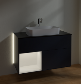 Тумба под раковину Villeroy & Boch Finion 100х50,1 см с подсветкой МДФ темно-синий матовый лак/стекло черное матовое G242MTHG