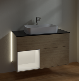 Тумба под раковину Villeroy & Boch Finion 100х50,1 см с подсветкой МДФ шпон дуба/стекло черное матовое G242MTPC