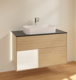 Тумба под раковину Villeroy & Boch Finion 100х50,1 см с подсветкой МДФ шпон дуба/стекло черное матовое G242MTPC