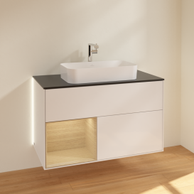 Тумба под раковину Villeroy & Boch Finion 100х50,1 см с подсветкой МДФ глянцевый белый лак/стекло черное матовое G242PCGF