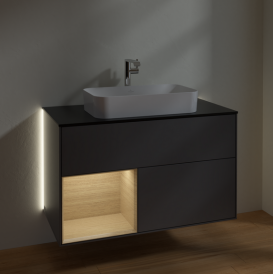 Тумба под раковину Villeroy & Boch Finion 100х50,1 см с подсветкой МДФ антрацит матовый лак/стекло черное матовое G242PCGK