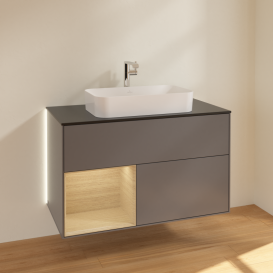 Тумба под раковину Villeroy & Boch Finion 100х50,1 см с подсветкой МДФ антрацит матовый лак/стекло черное матовое G242PCGK