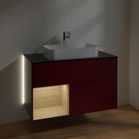 Тумба под раковину Villeroy & Boch Finion 100х50,1 см с подсветкой МДФ пион матовый лак/стекло черное матовое G242PCHB