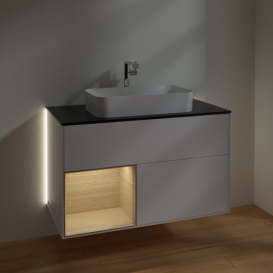 Тумба под раковину Villeroy & Boch Finion 100х50,1 см с подсветкой МДФ белый матовый лак/стекло черное матовое G242PCMT