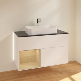 Тумба под раковину Villeroy & Boch Finion 100х50,1 см с подсветкой МДФ белый матовый лак/стекло черное матовое G242PCMT