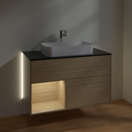 Тумба под раковину Villeroy & Boch Finion 100х50,1 см с подсветкой МДФ шпон дуба/стекло черное матовое G242PCPC