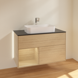 Тумба под раковину Villeroy & Boch Finion 100х50,1 см с подсветкой МДФ шпон дуба/стекло черное матовое G242PCPC