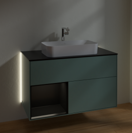 Тумба под раковину Villeroy & Boch Finion 100х50,1 см с подсветкой МДФ оливковый матовый лак/стекло черное матовое G242PDGM
