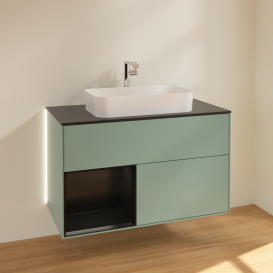 Тумба под раковину Villeroy & Boch Finion 100х50,1 см с подсветкой МДФ оливковый матовый лак/стекло черное матовое G242PDGM