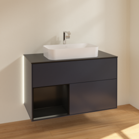 Тумба под раковину Villeroy & Boch Finion 100х50,1 см с подсветкой МДФ темно-синий матовый лак/стекло черное матовое G242PDHG