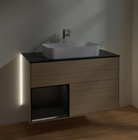 Тумба под раковину Villeroy & Boch Finion 100х50,1 см с подсветкой МДФ шпон дуба/стекло черное матовое G242PDPC