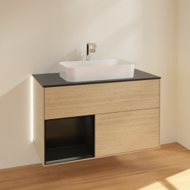 Тумба под раковину Villeroy & Boch Finion 100х50,1 см с подсветкой МДФ шпон дуба/стекло черное матовое G242PDPC