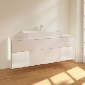 Тумба под раковину Villeroy & Boch Finion 160х50,1 см с подсветкой МДФ глянцевый белый лак/стекло белое матовое G211GFGF