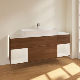 Тумба під раковину Villeroy & Boch Finion 160х50,1 см із підсвічуванням МДФ шпон волоського горіха/скло біле матове G211GFGN