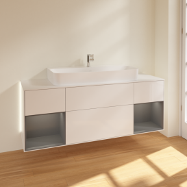 Тумба под раковину Villeroy & Boch Finion 160х50,1 см с подсветкой МДФ глянцевый белый лак/стекло белое матовое G211GKGF