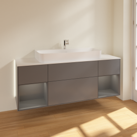 Тумба под раковину Villeroy & Boch Finion 160х50,1 см с подсветкой МДФ антрацит матовый лак/стекло белое матовое G211GKGK